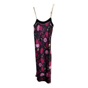 Halston Satin Floral Slip Maxi Dress with Gold Straps